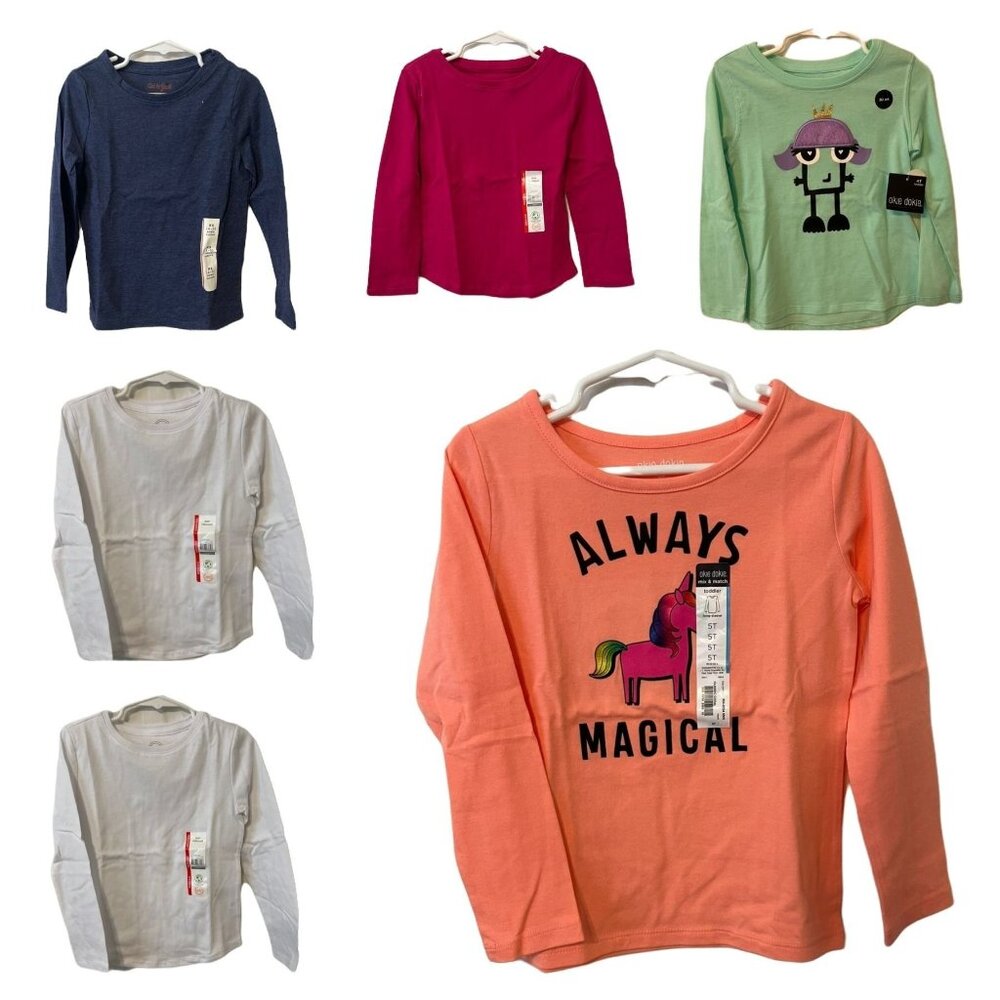 Set of 6 Toddler Girl Long Sleeve Okie Dokie Garanimals Cat & Jack Shirts 5T